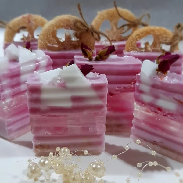 Rose Flower Scrub Soap with Pink Himalayan Salt & Essential Oil | Loofah Exfoliating Handmade Soap | Halal Body & Bath Gift