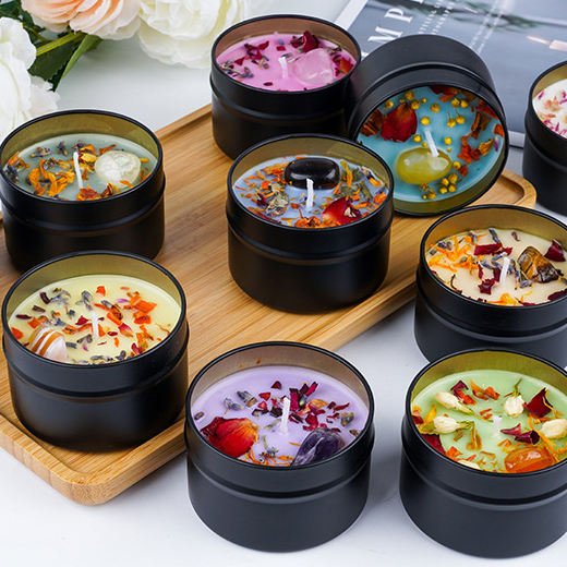 High Quality Aromatherapy Scented Candle | Dried Flower & Crystal Tin Candle | Home Fragrance Gift | Low MOQ Wholesale