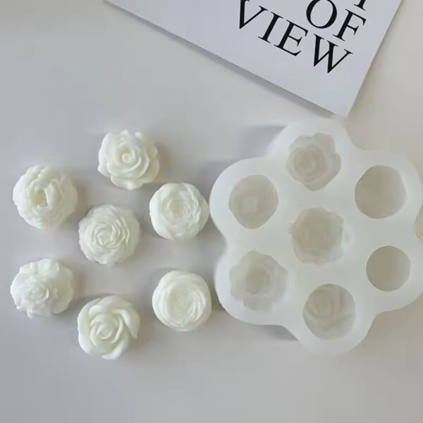 7-Cavity 3D Austin Rose & Peony Silicone Mold | DIY Soap, Candle Wax & Craft Making Mold | Flexible Flower Design