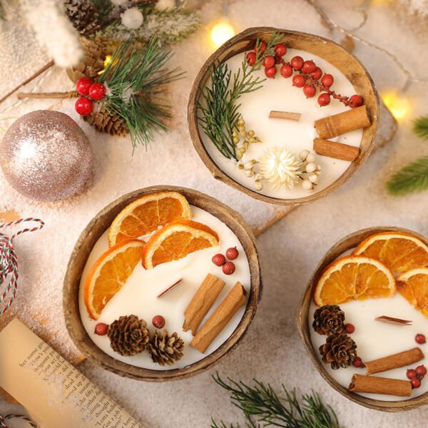 Coconut Bowl Scented Candle | Handmade Soy Wax Candle with Dried Flowers | Christmas Home Fragrance & Bedroom Ambiance Décor