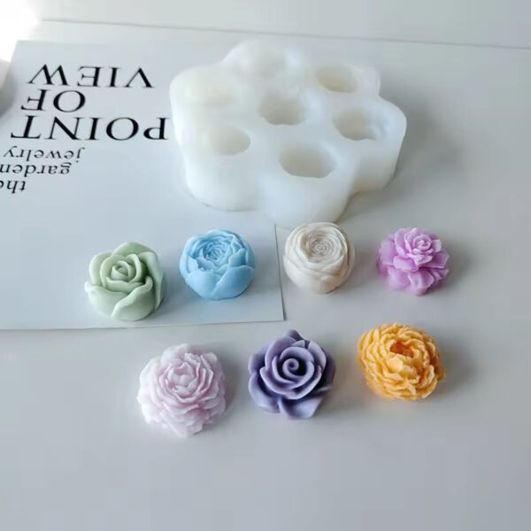 7-Cavity 3D Austin Rose & Peony Silicone Mold | DIY Soap, Candle Wax & Craft Making Mold | Flexible Flower Design