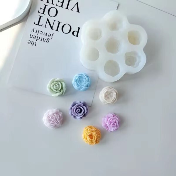 7-Cavity 3D Austin Rose & Peony Silicone Mold | DIY Soap, Candle Wax & Craft Making Mold | Flexible Flower Design