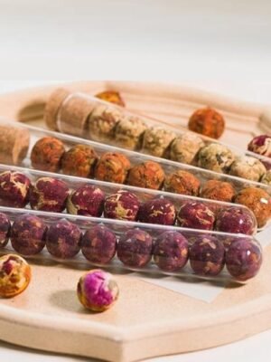 Ha8d49472a2c74326a76b9aae01101945W.jpg 8-Piece Blooming Flower Tea Set | Natural Dry Flower Tea Balls in Glass Tubes | Rose & Hibiscus Floral Infusion Health Tea Gift Set