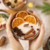 Coconut Bowl Scented Candle | Handmade Soy Wax Candle with Dried Flowers | Christmas Home Fragrance & Bedroom Ambiance Décor