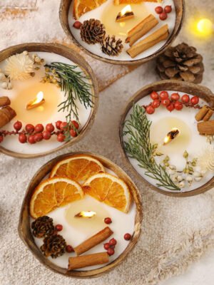 Haf1ed4f37ae14a62b12b0e37e12e507fu.jpg Coconut Bowl Scented Candle | Handmade Soy Wax Candle with Dried Flowers | Christmas Home Fragrance & Bedroom Ambiance Décor