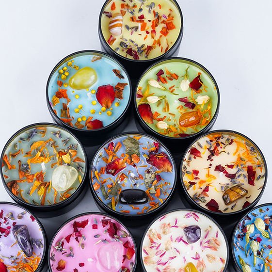 High Quality Aromatherapy Scented Candle | Dried Flower & Crystal Tin Candle | Home Fragrance Gift | Low MOQ Wholesale