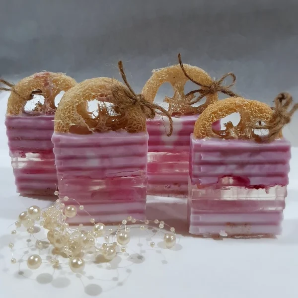 Rose Flower Scrub Soap with Pink Himalayan Salt & Essential Oil | Loofah Exfoliating Handmade Soap | Halal Body & Bath Gift