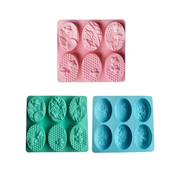 Healthy Materials Honey Bee Silicone Soap Mold | 6-Cavity Oval 3D Handmade Soap Making Mold | DIY Craft Soap Silicone Form