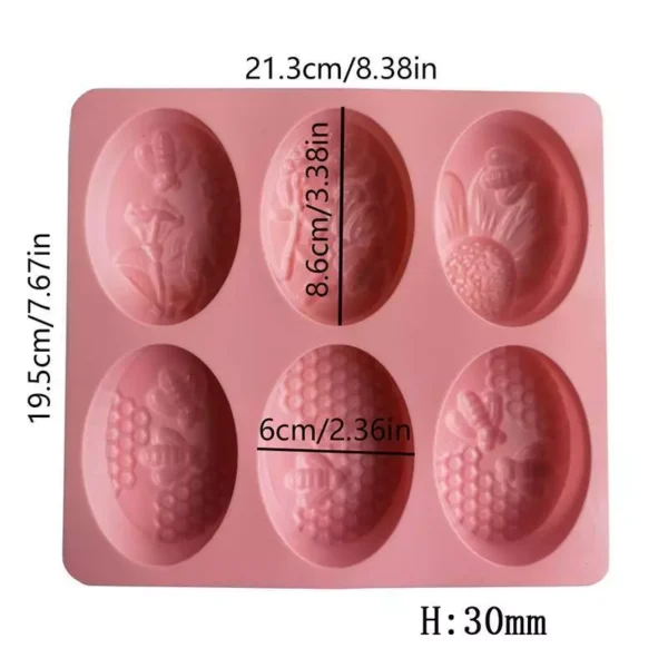 Healthy Materials Honey Bee Silicone Soap Mold | 6-Cavity Oval 3D Handmade Soap Making Mold | DIY Craft Soap Silicone Form