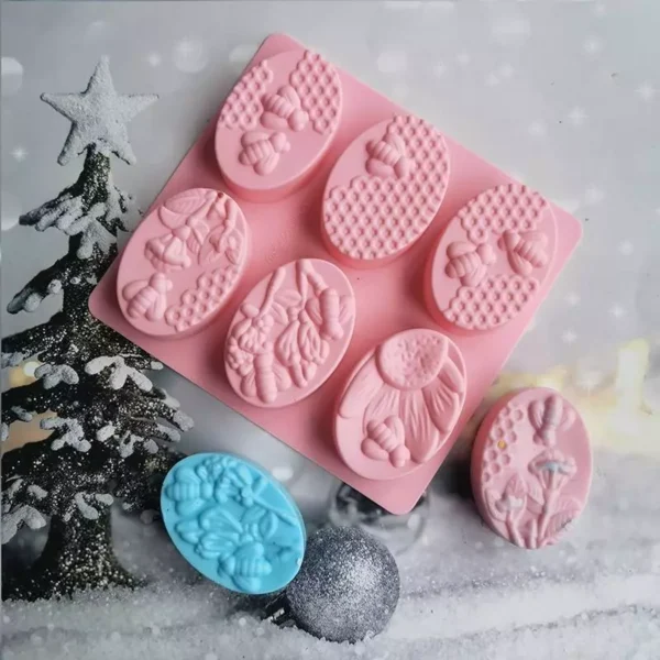 Healthy Materials Honey Bee Silicone Soap Mold | 6-Cavity Oval 3D Handmade Soap Making Mold | DIY Craft Soap Silicone Form